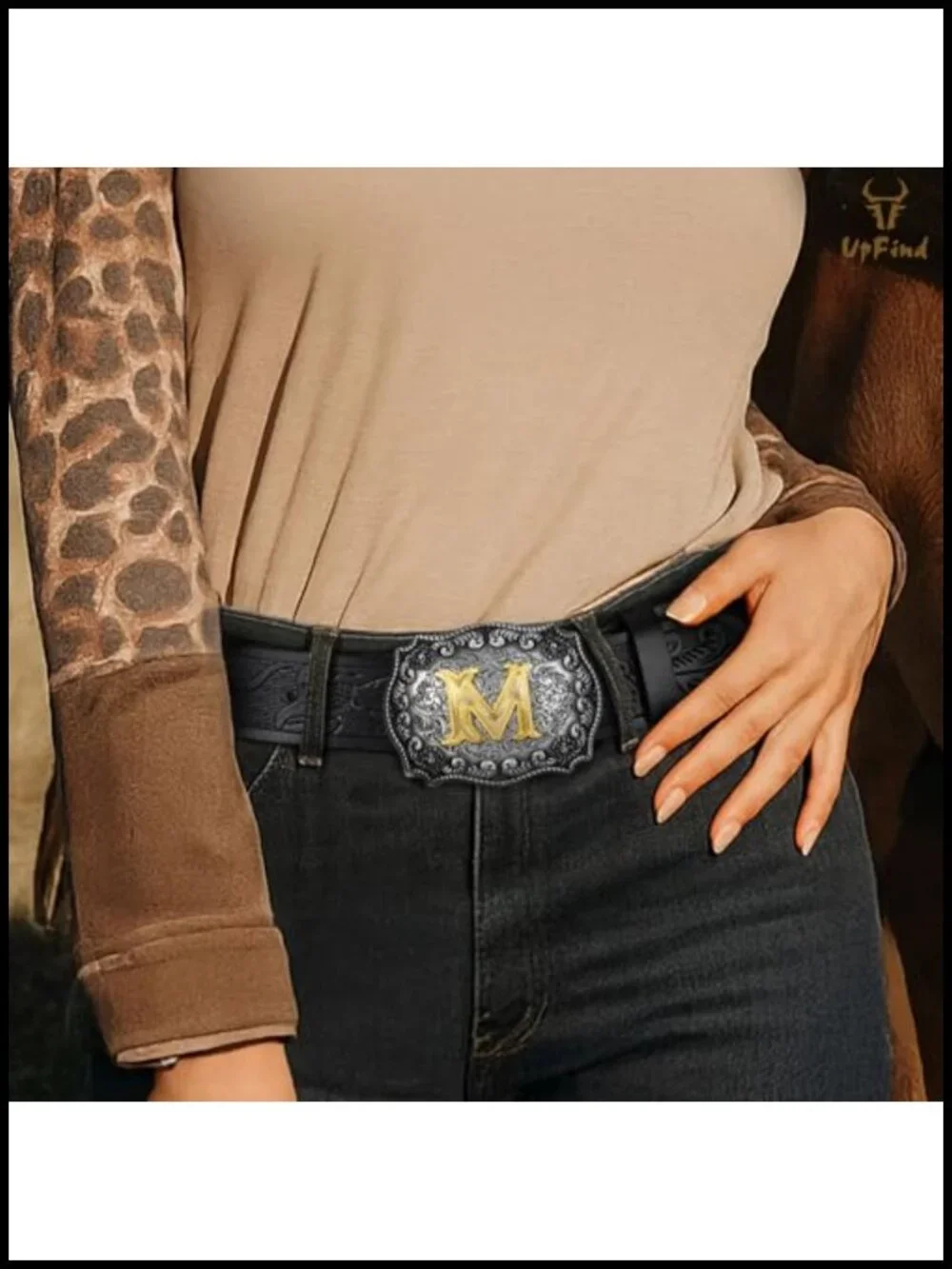 Faux Leather Western Belt Detachable Initial Buckle Men Women